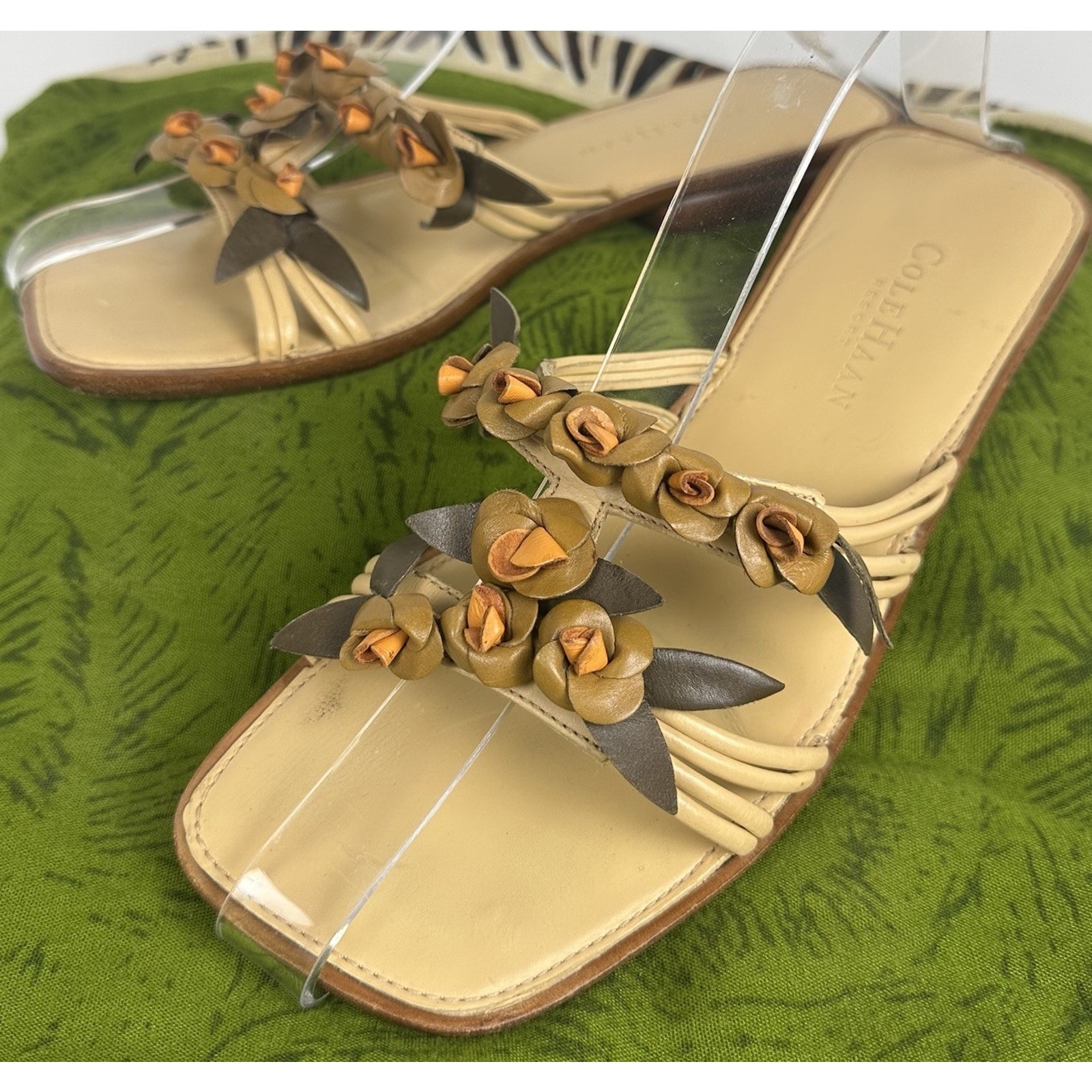 Cole Haan Resort Sandal Women 7 B (Medium) Slide 1/2" Heel Leather Floral Wood